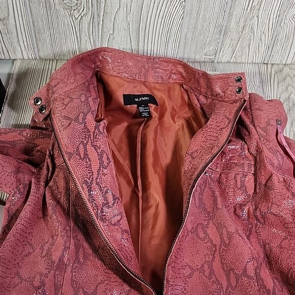 Alfani Pink Leather Snakeskin Print Moto Jacket Womens XL - Picture 9 of 9